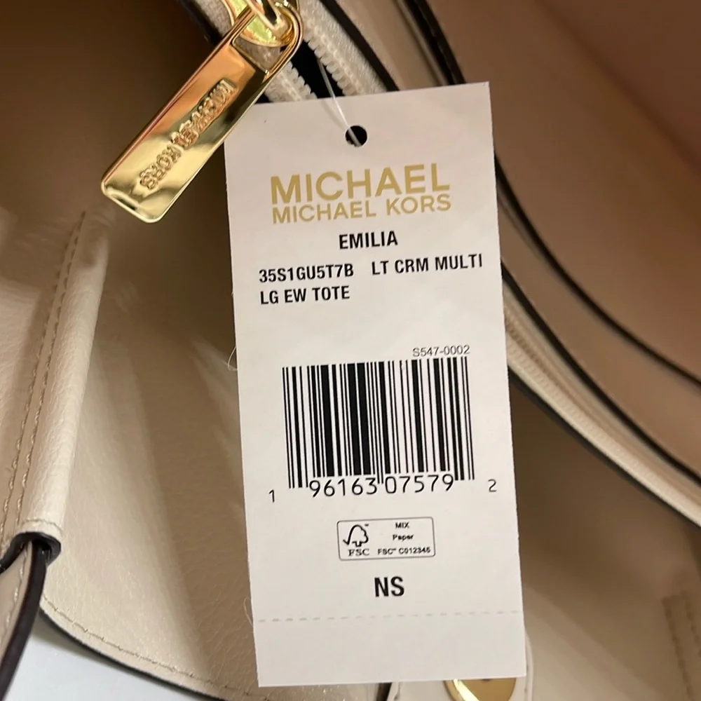 Michael Kors Emilia Large Logo Tote Bag  COLOR LT CRM MULTI NWT